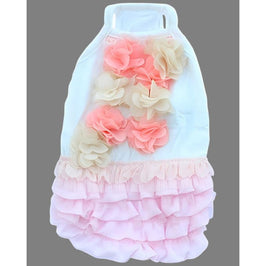 Parisian Pet® Dresses MD Pink Ruffles with Floral Adornment Dog Tank Dress