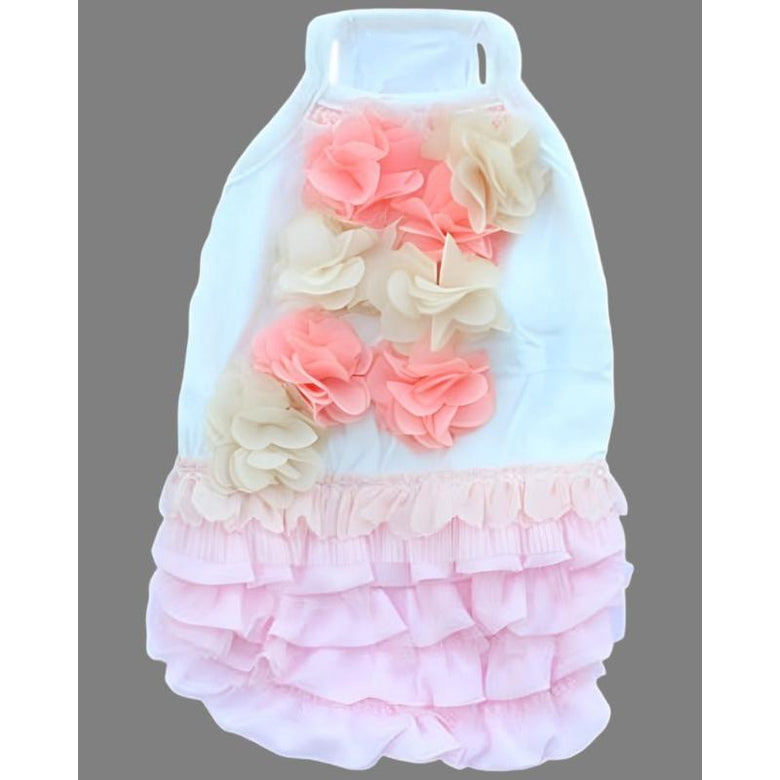Parisian Pet® Dresses MD Pink Ruffles with Floral Adornment Dog Tank Dress
