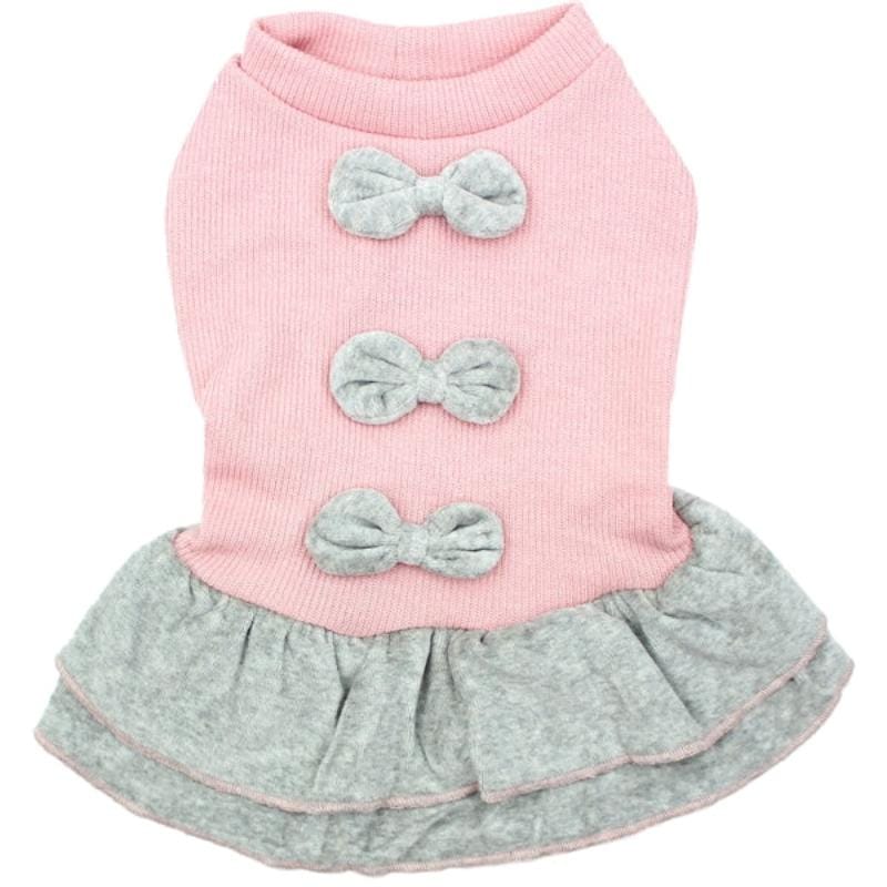 Parisian Pet Dog Apparel SM Ribbed Winter Bows Dog Dress