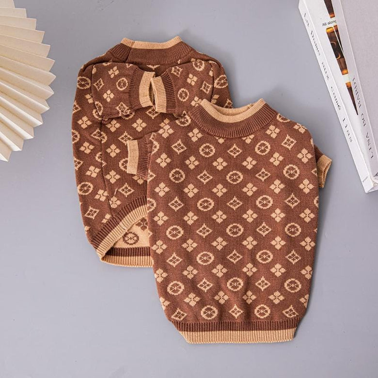 AE-DPSS SWEATERS XS Luxury Pet Sweater - Brown & Tan Patterned