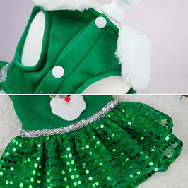 AE-PICKHOME Dresses Santa Claus Green Dots Holiday Pet Dress
