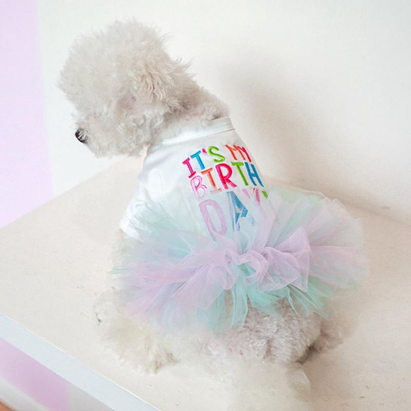 AE-FHGS Dog Apparel "It's My Birthday" Embroidered White Tutu Dog Dress
