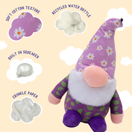 Baby DAISY Gnome Purple Plush Squeaky Dog Toy - 6"