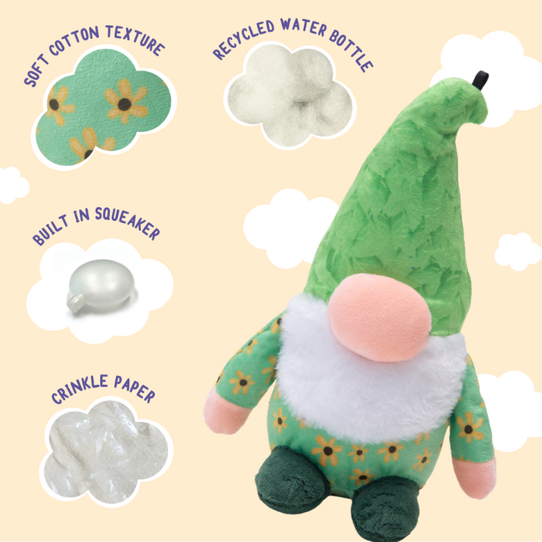 Meadow the Gnome Green Plush Squeaky Dog Toy - 10"
