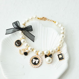 AE-HSTOR Collars S / BLK Fashion Charms Faux Pearls and Bow Pet Necklace - 3 Colors