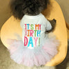 AE-FHGS Dog Apparel "It's My Birthday" Embroidered White Tutu Dog Dress