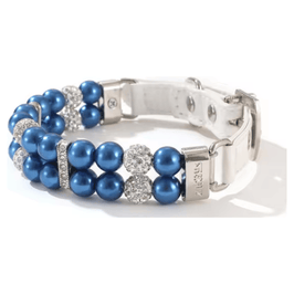 Mirage Pet Products Collars Blu / S Bling and Faux Pearls PU Leather Pet Collar - 3 Beautiful Colors