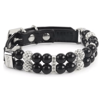Mirage Pet Products Collars Blk / S Bling and Faux Pearls PU Leather Pet Collar - 3 Beautiful Colors