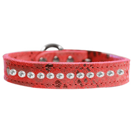 Mirage Pet Products Collars 10" / Red One Row Clear Jeweled Dragon Skin Genuine Leather Dog Collar