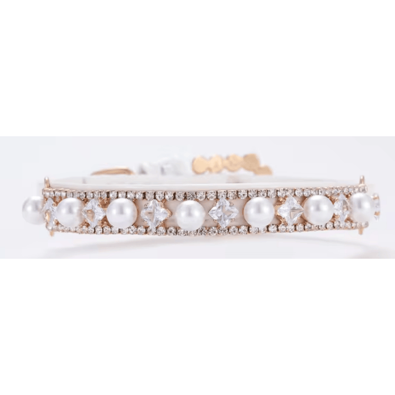 AE COLLARS XS Bling Faux Prls White and Silver Pet Collar