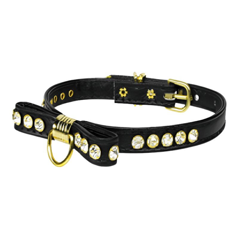 Mirage Pet Products Collars 10" / Blk Bow Clear Bling Stones Pet Collar - Multiple Colors