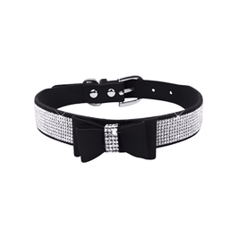 Mirage Pet Products Collars 2XS Black Double layered Bow Bling Pet Collar
