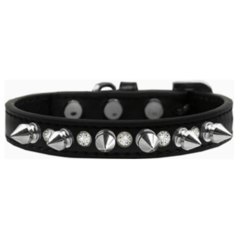 Mirage Pet Products COLLARS 10" Black with Bling & Silver Spikes Dog Collar