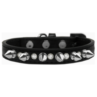 Mirage Pet Products COLLARS 10" Black with Bling & Silver Spikes Dog Collar