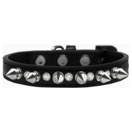 Mirage Pet Products COLLARS 10" Black with Bling & Silver Spikes Dog Collar