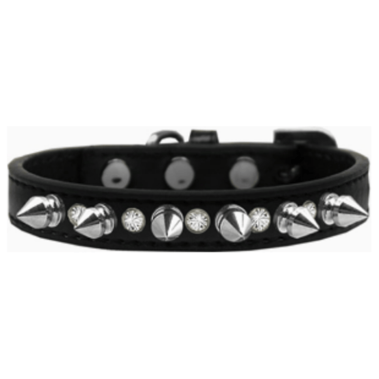 Mirage Pet Products COLLARS 10" Black with Bling & Silver Spikes Dog Collar