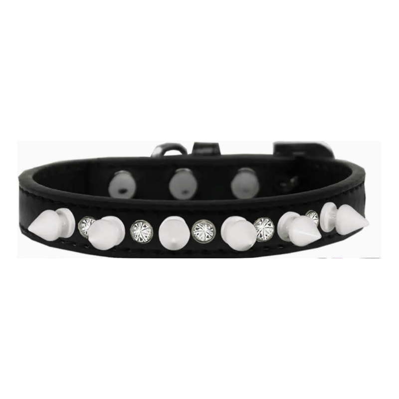 Mirage Pet Products COLLARS 10" Black with Bling & White Spikes Dog Collar