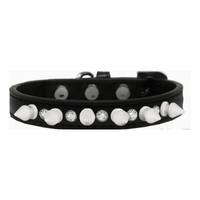 Mirage Pet Products COLLARS 10" Black with Bling & White Spikes Dog Collar