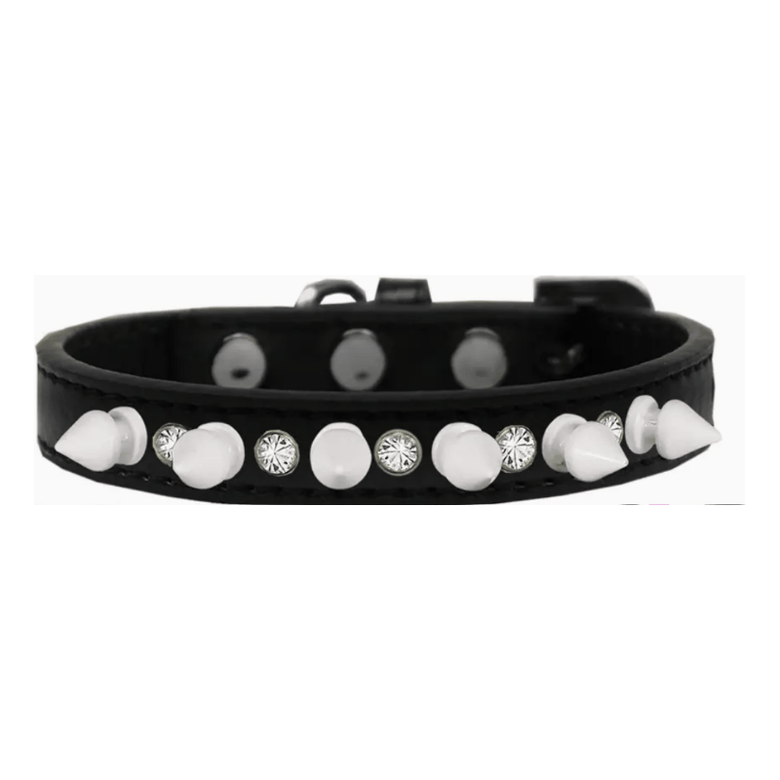 Mirage Pet Products COLLARS 10" Black with Bling & White Spikes Dog Collar