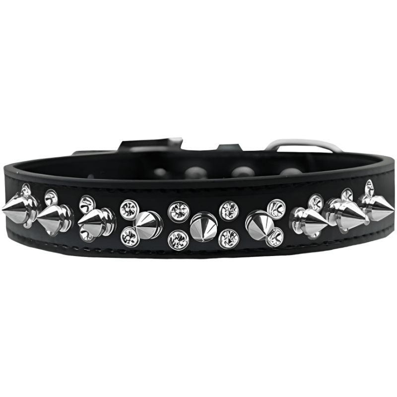 Mirage Pet Products Collars 12 / Blk Double Bling and Silver Spikes Dog Collar