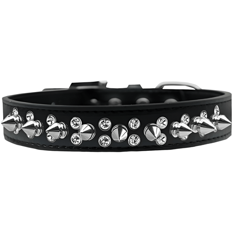 Mirage Pet Products Collars 12 / Blk Double Bling and Silver Spikes Dog Collar