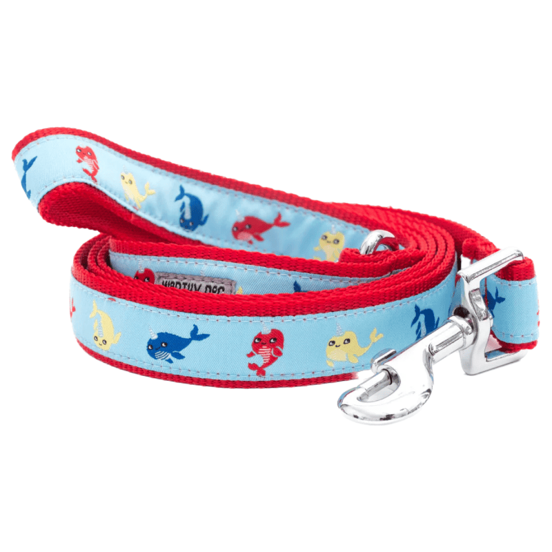 The Worthy Dog Leashes SM Narwhals Blue with RedTrim Summer Dog Leash - 2 Sizes