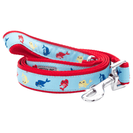 The Worthy Dog Leashes SM Narwhals Blue with RedTrim Summer Dog Leash - 2 Sizes