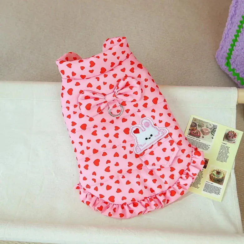AE-JH HOME Jackets-Coats M Sweet Hearts Bow Pink Dog Coat