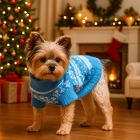 Winter Snowflake & Hearts Combed 100% Cotton Dog Sweater - Blue