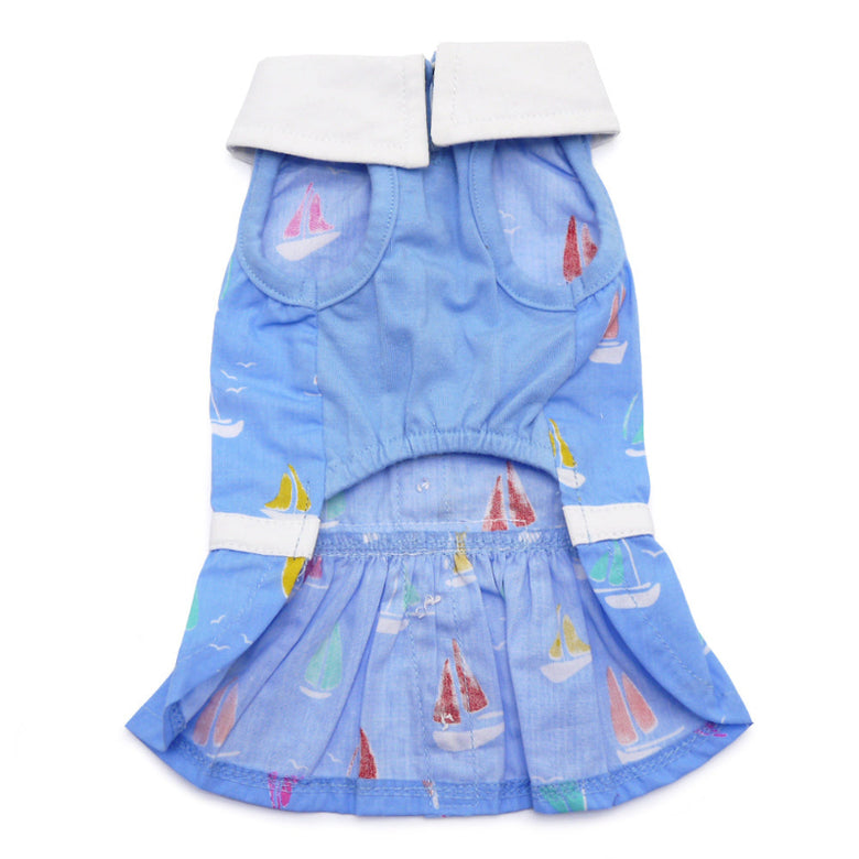 Summer Beach Blue with Colorful Sailboats Dog Dress