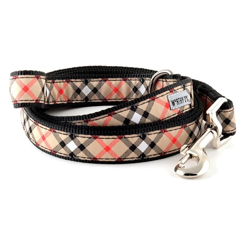 The Worthy Dog Leashes SM Plaid Tan Dog Leash - 2 Sizes