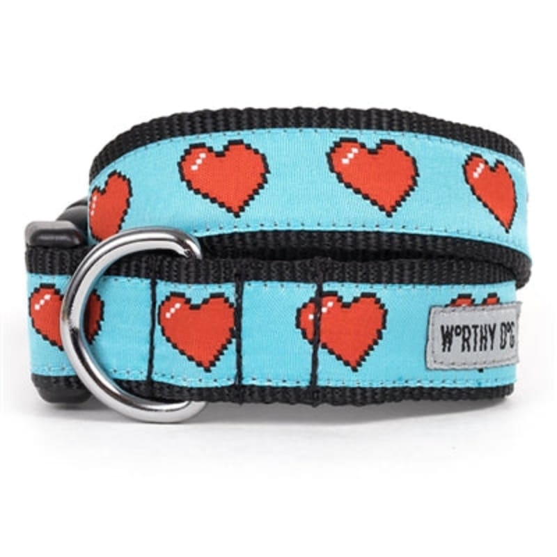 The Worthy Dog Collars XS Graphic Hearts Blue Dog Collar