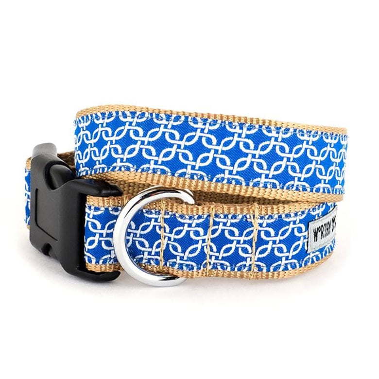 The Worthy Dog COLLARS XS Links Blue & Gold Dog Collar