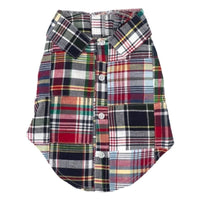 The Worthy Dog Collared Shirts LG Navy Multi Patch Madras Collared Dog Shirt