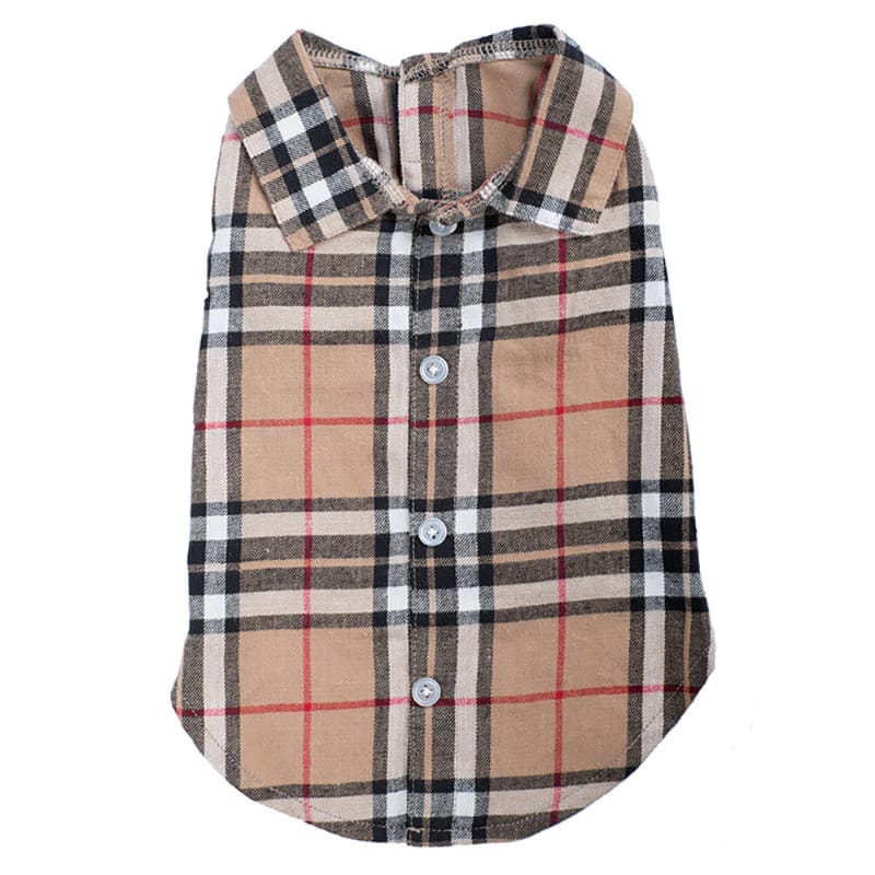 The Worthy Dog CollardShirts Tan Plaid Collared Dog Shirt