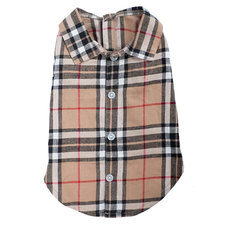 The Worthy Dog CollardShirts Tan Plaid Collared Dog Shirt