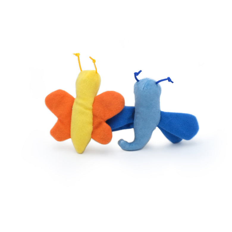 Butterfly and Dragonfly Yellow/Blue Spring Plush Cat Toy Set - 2 Pc