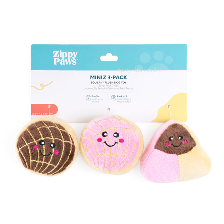 Pan Dulce Miniz Plush Squeaky Dog Toy Set - 3 Pk
