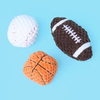 SportsBallz Miniz Baseball, Football, Basketball Plush Dog Toy Set - 3 Pack