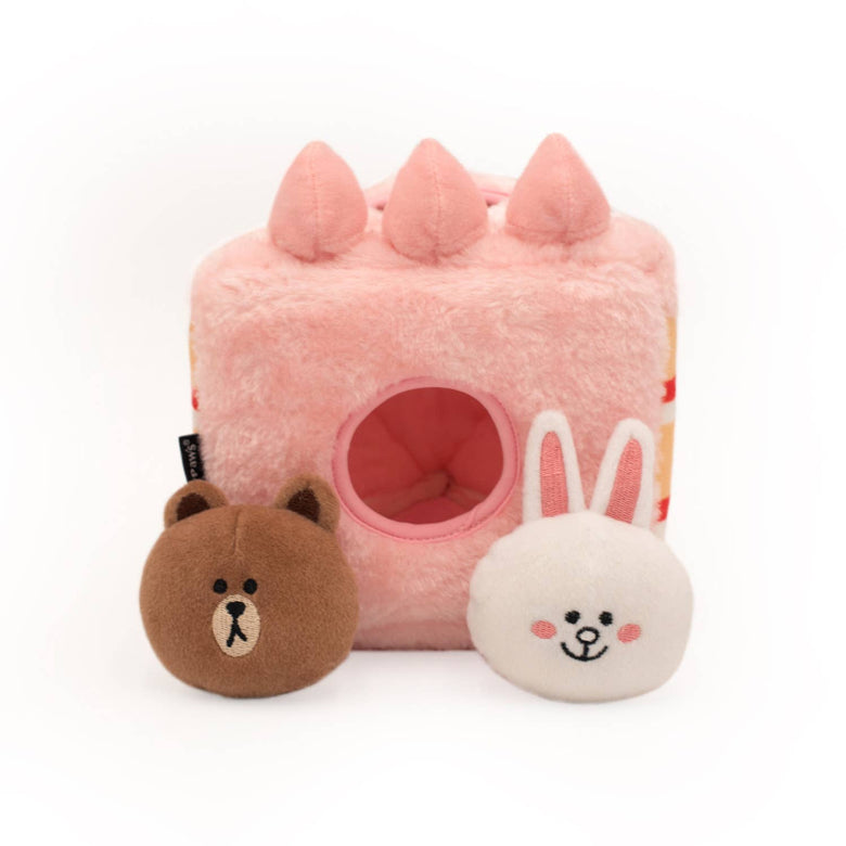 Brown & Friends Pink Birthday Cake Burrow Interactive Plush Squeaky Dog Toy Set - 3 Pc