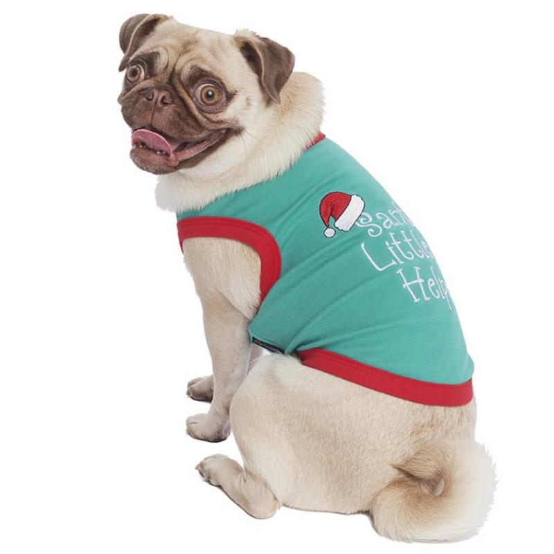 Parisian Pet Tee's Santa's Little Helper Green & Red Christmas Holiday Embroidered Dog T Shirt
