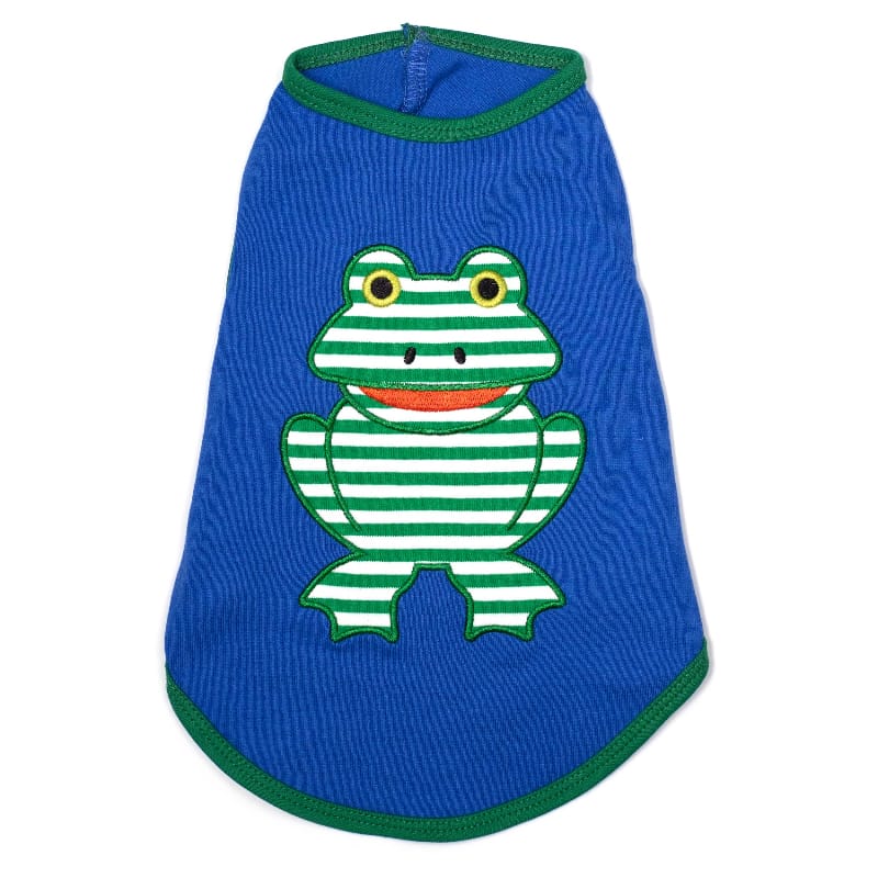 The Worthy Dog Tee's LG Frog Blue & Green with Stripes Dog Tee