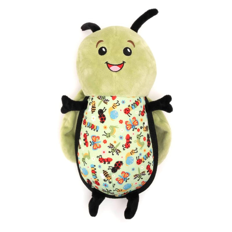 The Worthy Dog Dog Toys Green Snuggle Bug Spring Plush Wing Flapping Dog Toy