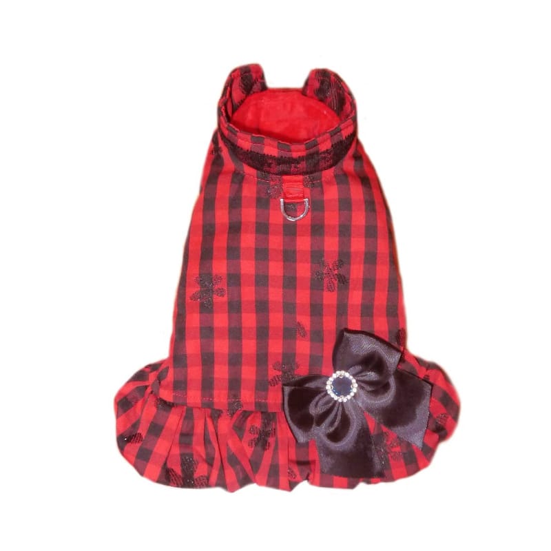 Pooch Outfitters Jackets-Coats MD Holiday Blk/Red Stripe Blk Satin Bow & Bling Adornment Gabriella City Dog Harness Coat