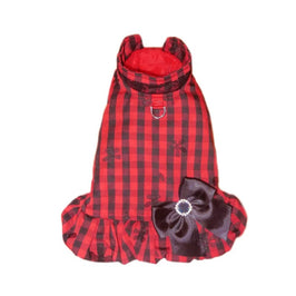 Pooch Outfitters Jackets-Coats MD Holiday Blk/Red Stripe Blk Satin Bow & Bling Adornment Gabriella City Dog Harness Coat