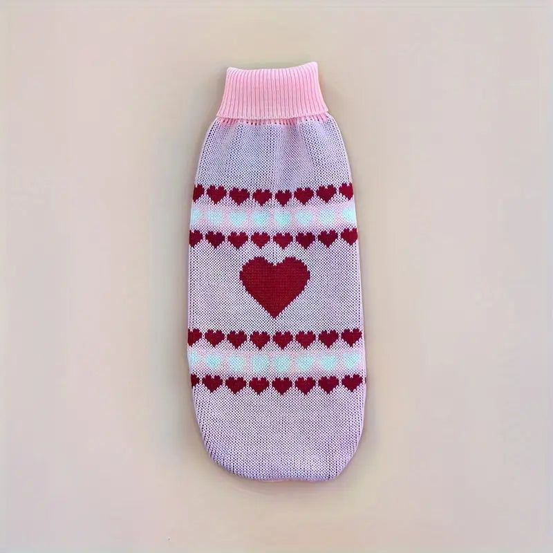 TM - CUTE PET LIFE PAVILION Dog Apparel XS Hearts Knit Pullover Turtleneck Pink Dog Sweater