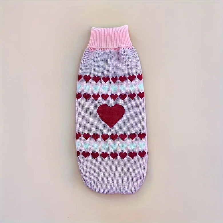 TM - CUTE PET LIFE PAVILION Dog Apparel XS Hearts Knit Pullover Turtleneck Pink Dog Sweater