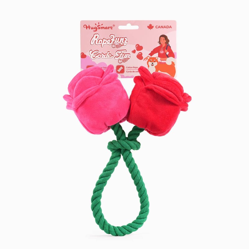 Hugsmart Products Inc Dog Toys Woof Love Vday Rose Cluster Rope Plush Dog Toy Set