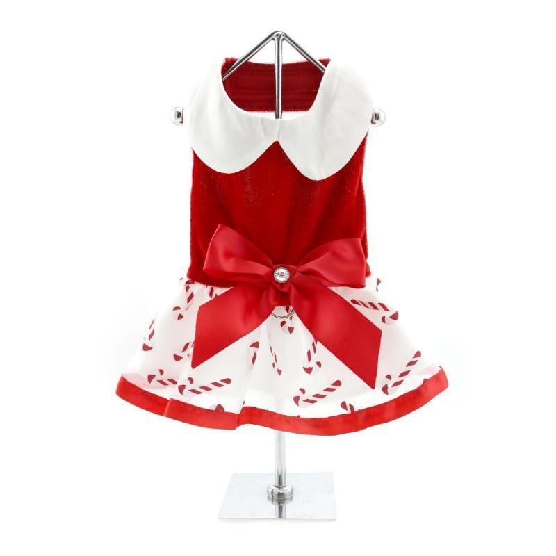 Doggie Design, Inc. Dresses XS Christmas Candy Cane Bling Dog Harness Dress with Matching Leash