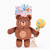 Yappy Birthday Party Bear Rope Tug Plush Squeaky Dog Toy